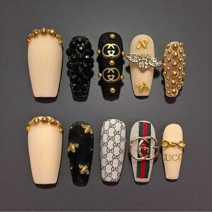 Custom Handmade Reusable Gucci Designer Press On Nails